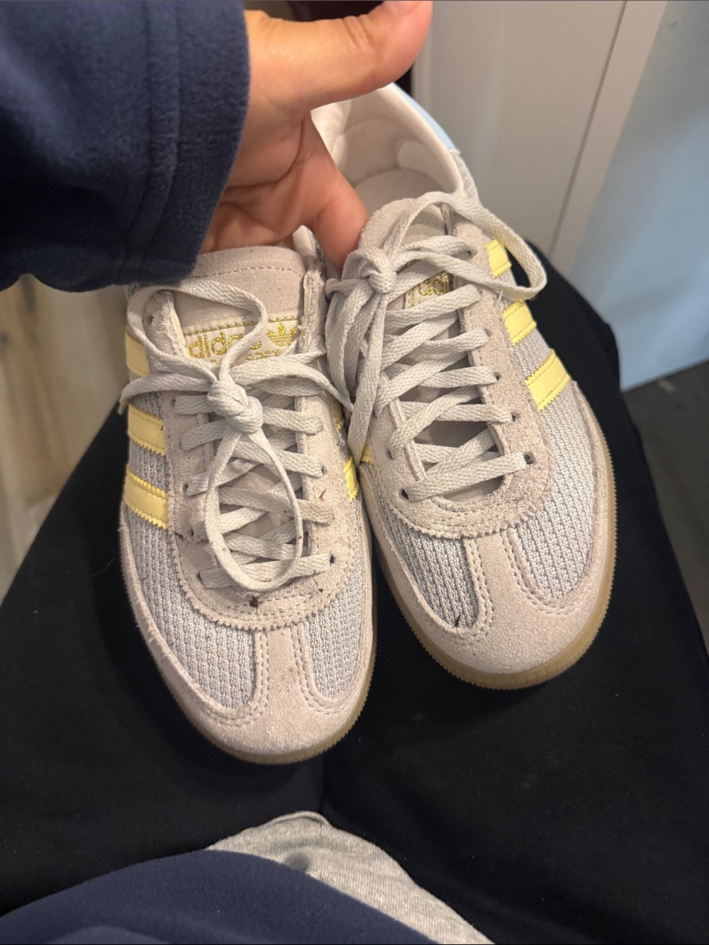 adidas Kids Light Beige Sneakers with Yellow Stripes